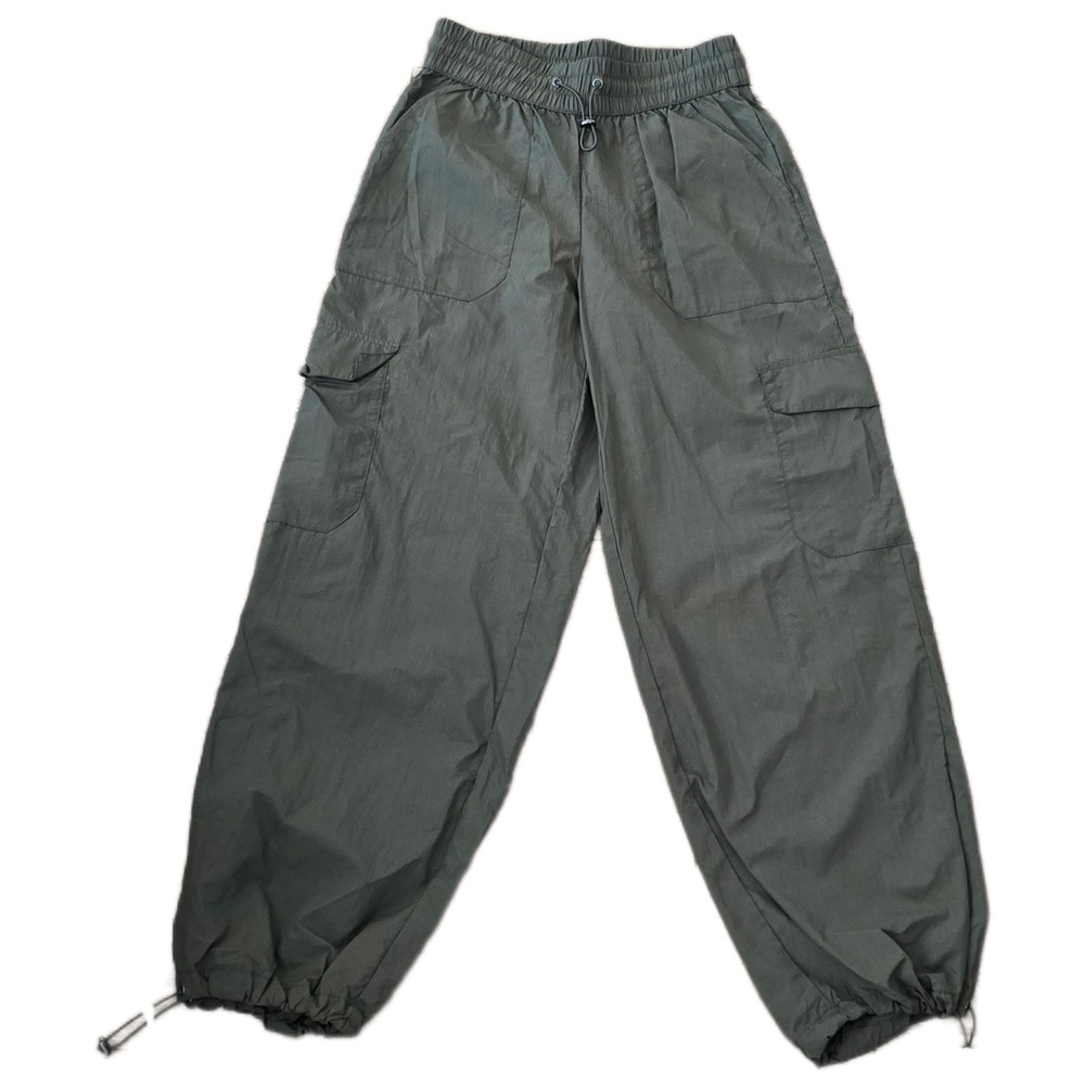 A New Day Womens XS Olive Green Nylon Cargo Parachute Pants‎ Athleisure Utility